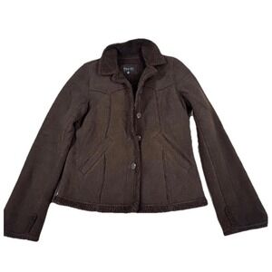 Braetan Brown Sherpa Lined Faux Suede‎ Jacket Women's M Button Front Cozy Warm